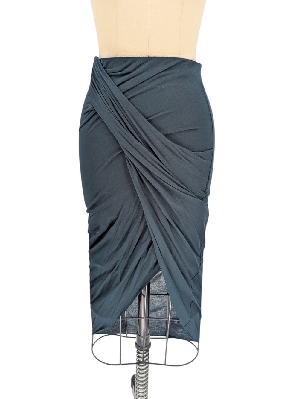 00289 Helmut Lang Jersey Knit Asymmetrical Draped Skirt Green size Small casual